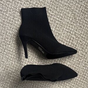 MIA Black Knit Pointed Sock Booties with Stiletto Heel